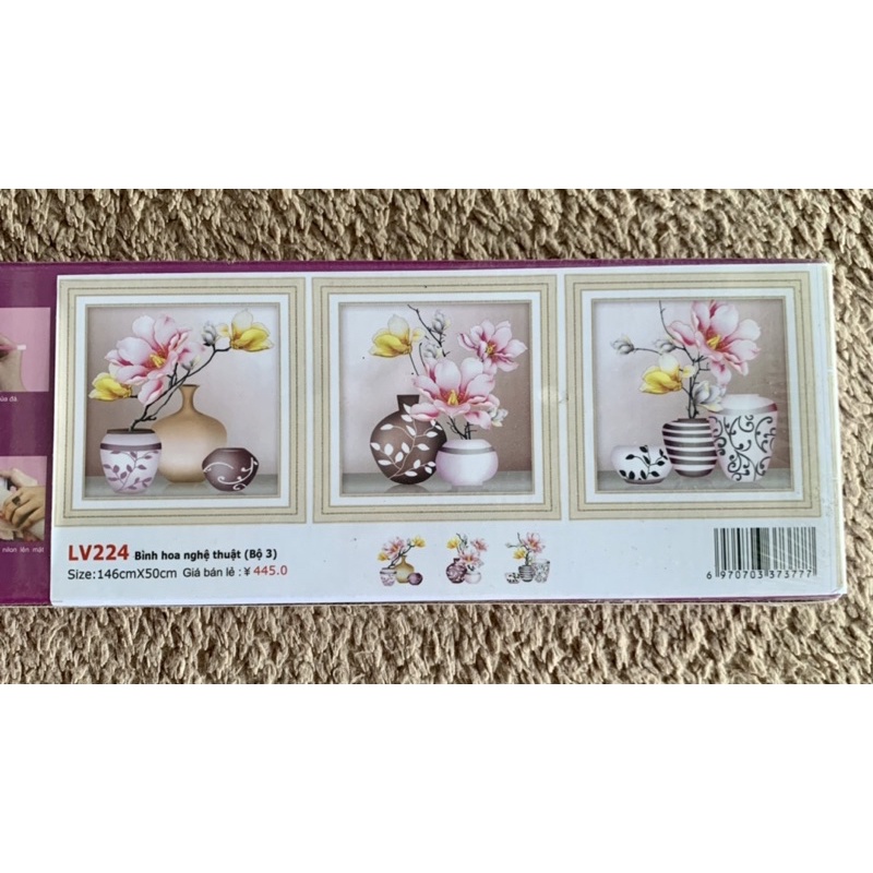 ชุดจิตรกรรมหินแจกันศิลปะสามชิ ้ น Lv224 KT 146x50ซม.-- ภาพวาด Ha Doan ]