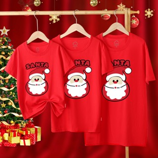 ใหม่ เสื้อยืดแขนสั้น ผ้าฝ้าย พิมพ์ลายการ์ตูน Daddy Mommy Daughter Son Merry Christmas สําหรับครอบครัว