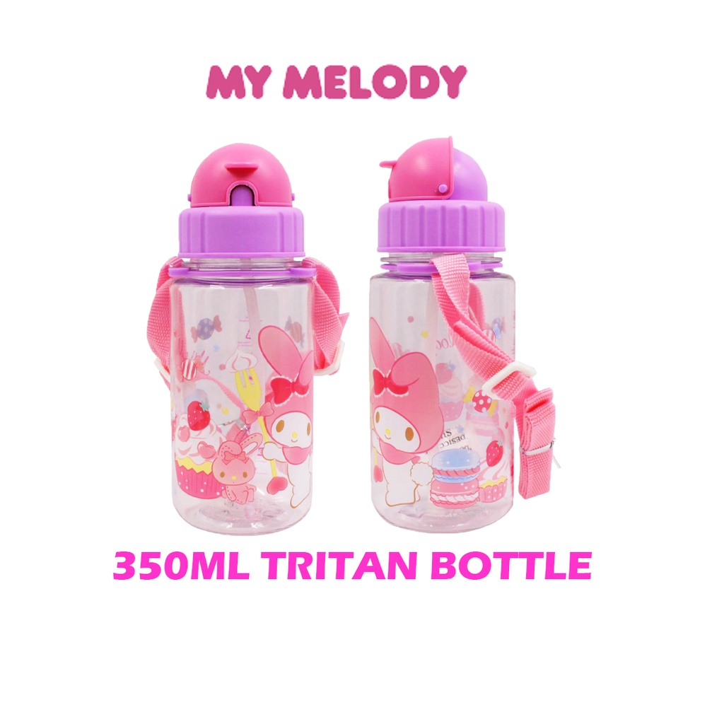 Sanrio My Melody ขวดน้ํา 350 มล. พร้อมหลอดดูด และสายคล้องยาว ปรับได้ และขวดนม (ปลอด BPA)