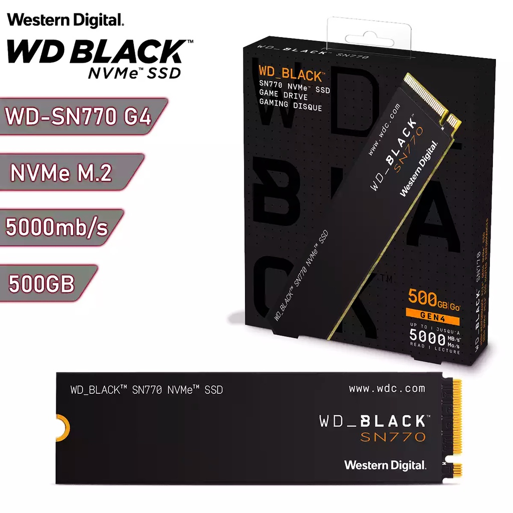 500GB SSD (เอสเอสดี) WD BLACK SN770 PCIe Gen4 NVMe M.2 2280 (WDS500G3X0E) รับประกัน 5 - Y