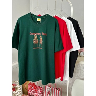 shirtOversize Sticker Print เสื้อยืดโอเวอร์ไซส์ งานสติ๊กเกอร์ปริ้น Cotton 100% ลาย Christmas Tree