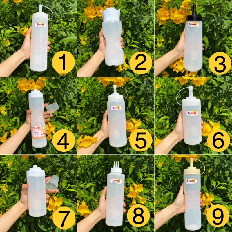 พร้อมส่ง! ขวดซอส ขวดบีบนมข้น ขวดใส่น้ำเชื่อม มีฝาปิด แบบ 1 รู /3 รู /คว่ำได้ ผลิตในไทย ปลอดภัยกับอาหาร