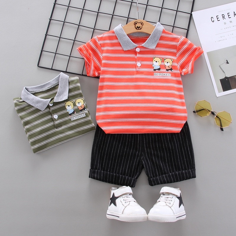 พร้อมส่งในไทย ชุดเด็กผู้ชายคอโปโล เสื้อ+กางเกง Size80-110