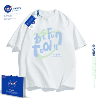 2023 เสื้อยืดแขนสั้นลําลอง คอกลม ผ้าฝ้าย พิมพ์ลายตัวอักษร NASA ทรงหลวม สวมใส่สบาย_49