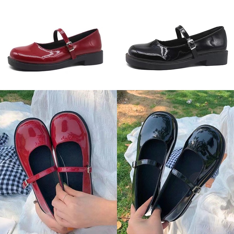 รองเท้าแมรี่แจน รองเท้านักเรียนญี่ปุ่น สีแดงและสีดำ ขนาด: 36-39