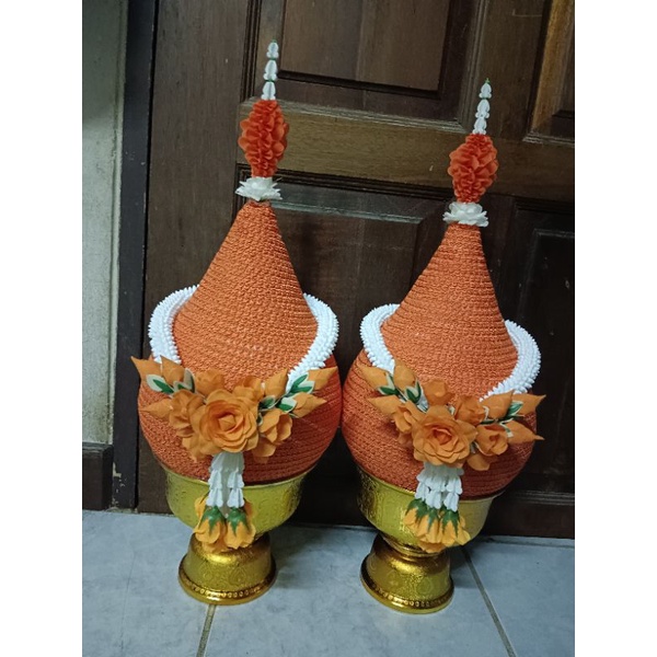 พานพุ่มสักการะทรงข้าวบิณฑ์ขนาด6-8นิ้ว ราคาต่อคู่(สีเหลือง ชมพู ส้ม แดง ม่วง)