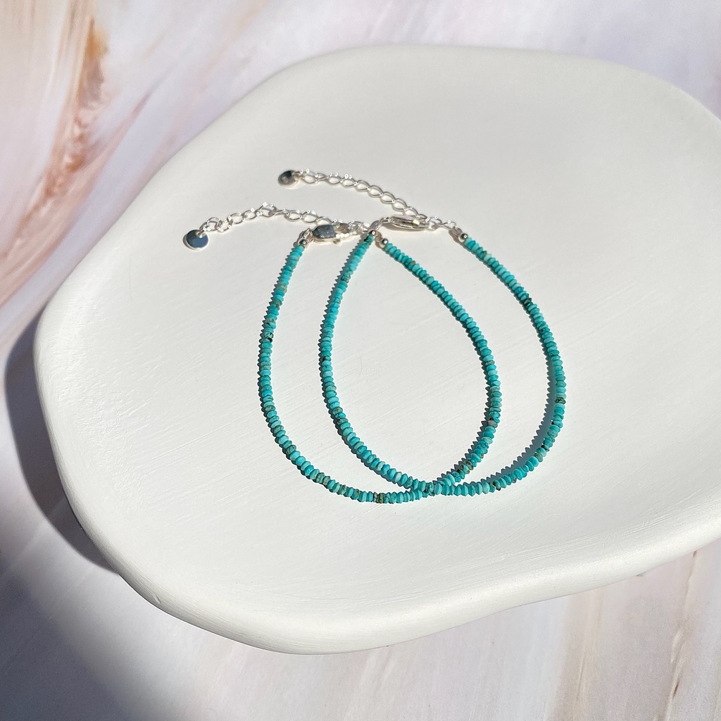 SERENA ✨  สร้อยข้อมือหินแท้ 2mm เทอควอยซ์ ธรรมชาติ (Turquoise Arizona) with Silver 925