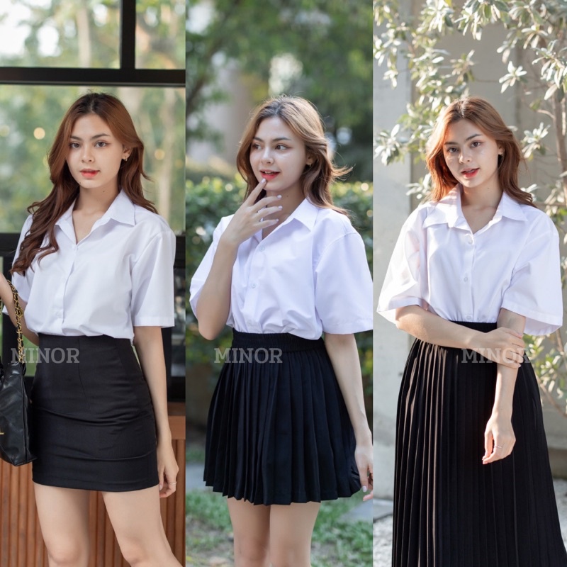 เสื้อนักศึกษาทรงบอย ทรงบอยแบบมีกระเป๋า และแบบไม่มีกระเป๋า ทรงบอยคอจีน (ทรงผู้ชาย Oversize) ทรงตรงไม่เข้ารูป