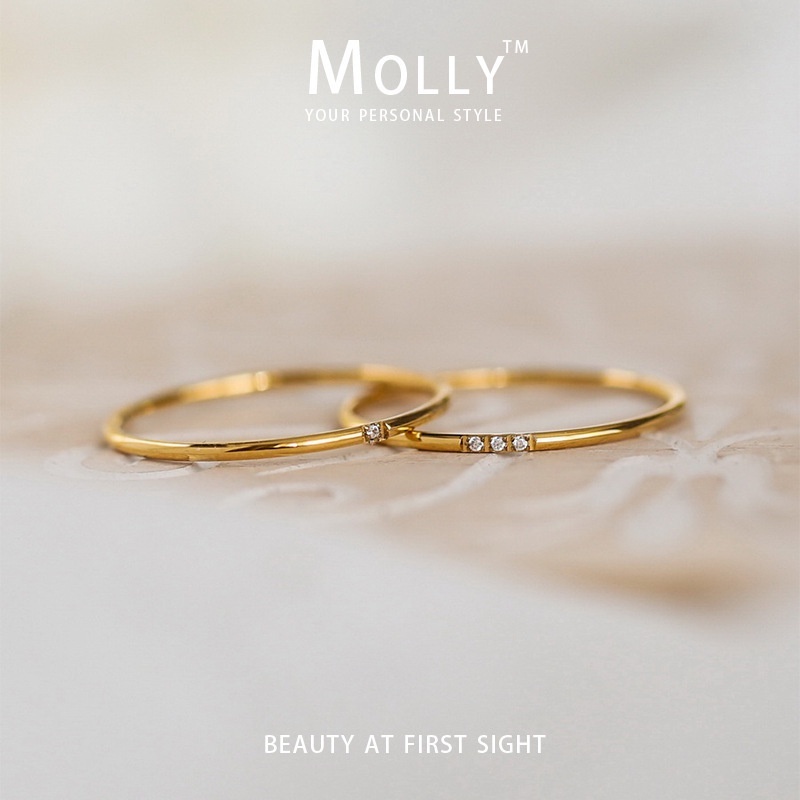 Molly เรียวแหวนเพชรสแตนเลสสําหรับผู้หญิงไม่ซีดจางชุบทอง Hypoallergenic Non Tarnish Minimalist Dainty แฟชั่นเครื่องประดับ