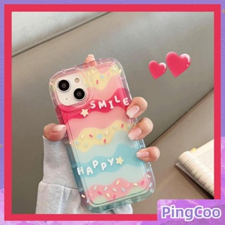 PingCoo - Case For iPhone 14 13 12 11 Plus Pro Max XR TPU Soft Jelly Airbag Clear Case Wavy Rainbow Camera Protection Shockproof Back Cover