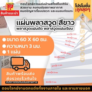 แผ่นพลาสวูด สีขาว ขนาด 60X60 ซม. ความหนา 3 มม. ( ราคา 1 แผ่น ) พลาสวูดแผ่นตัด พลาสวูดแผ่นเรียบ