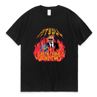 เสื้อยืดแนวสตรีท เสื้อยืด พิมพ์ลาย Heavy Metal Pitbull with Flames สไตล์คลาสสิก สําหรับผู้ชาย เสื้อยืด พิมพ์ลาย