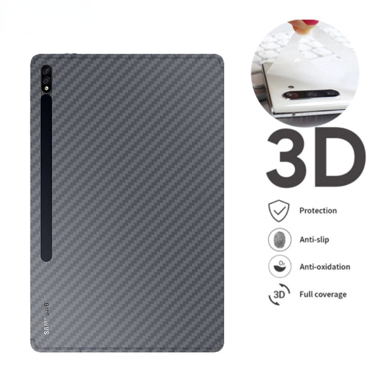 สติกเกอร์ฟิล์มคาร์บอนไฟเบอร์ กันลื่น 3D สําหรับ Samsung Galaxy Tab S8 S7+ T970 S6Lite A7 LTE A8 10.5 X200 X205 S7 FE 12.4