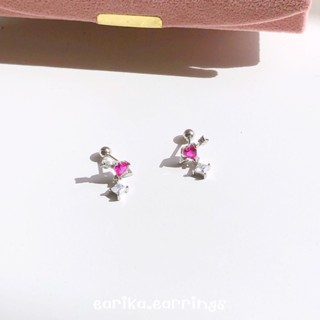 earika.earrings - magenta cupid soul piercing จิวหูเงินแท้หัวใจธนูประดับเพชรสีชมพูบานเย็น เหมาะสำหรับคนแพ้ง่าย