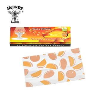 กระดาษโรล Hornet กลิ่นมะม่วง 78 มม 50 แผ่น/ตลับ 🌿 Hornet Mango Flavored Rolling Papers 78mm 1 1/4 Size 50 Leaves