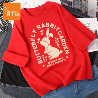 2023 Year of the Rabbit zodiac short-sleeved t-shirt female Mr. spring and new Chinese red top clothes ins เสื้อยืด