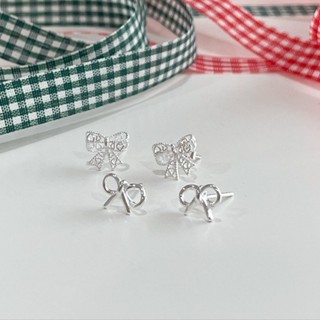 cchershop : silver925 ต่างหูเงินแท้ ต่างหูรูปโบว์ ต่างหูโบว์ ribbon earring