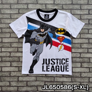 เสื้อเด็กผู้ชาย Justice League  (JL650586) เนื้อผ้าคอตตอนสีขาว S-M-L-XL พร้อมส่ง