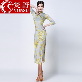 [Fanshu 1] ชุดเครื่องแต่งกายเต้นรําละติน แขนยาว สําหรับผู้ใหญ่ Cheongsam.9