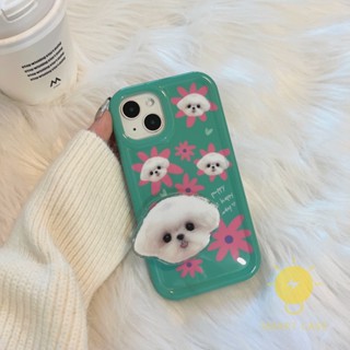 For เคสไอโฟน 14 Pro Max [Cream Edge with Pop Stand Cute Puppy] เคส Phone Case For iPhone 14 Pro Max Plus 13 12 11 For เคสไอโฟน11 Ins Korean Style Retro Classic Couple Shockproof Protective TPU Cover Shell