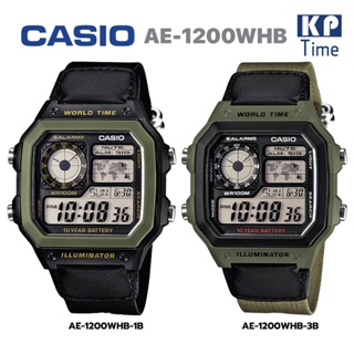 Casio แบตเตอรี่ 10 ปี นาฬิกาข้อมือผู้ชาย สายผ้านาโต้ รุ่น AE-1200WHB ของแท้ รับประกัน 1 ปี