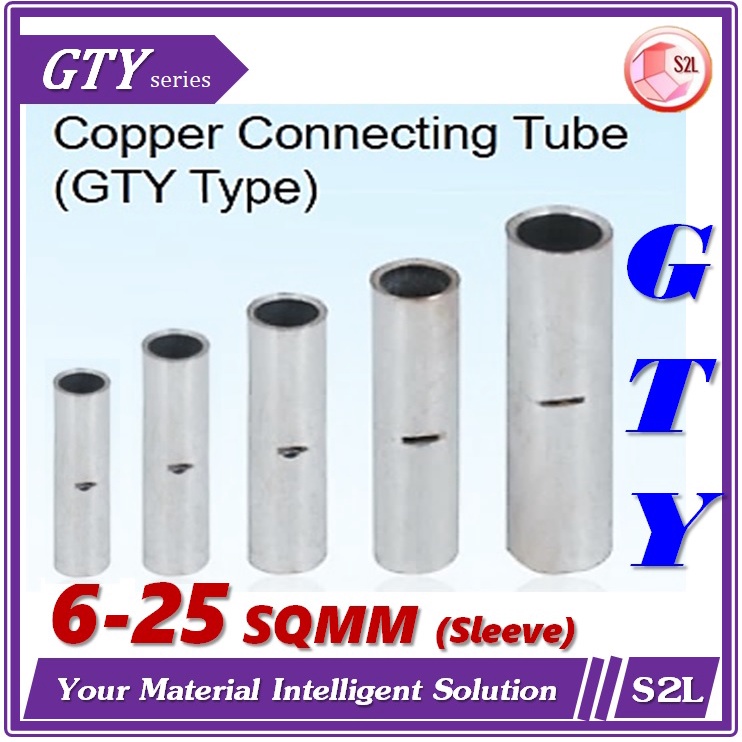 【GTY】สลิปต่อสายไฟ, สลิปต่อสายทองแดง,  Copper Crimp Sleeve, GTY6, GTY10, GTY16, GTY25  *【10pc/pack】*
