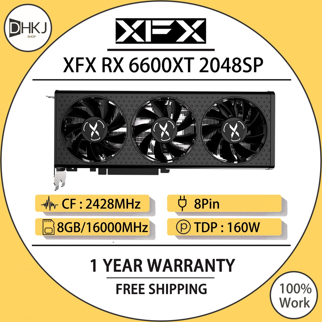ใช้ XFX RX 6600 XT 8GB SP2048 2607MHz GDDR6 8GB 128Bit 16Gbps GPU TDP 160W