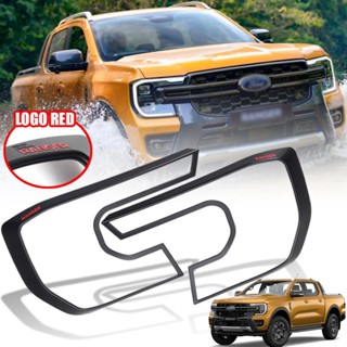 ครอบไฟหน้า ครอบกันรอยไฟหน้า รุ่น ฟอร์ด เรนเจอร์ FORD RANGER ปี 2022 - 2023 สีดำด้าน โลโก้แดง 2 ชิ้น