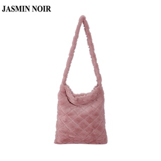 Jasmin NOIR กระเป๋าสะพายไหล่ กระเป๋าถือ ทรงบักเก็ต ประดับขนเฟอร์ เรียบง่าย สําหรับสตรี