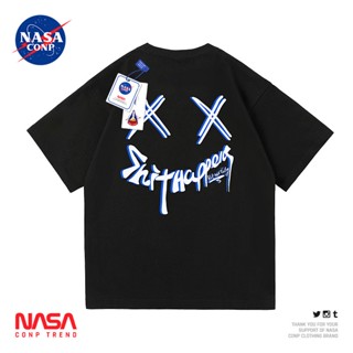 เสื้อยืดแขนสั้น ทรงหลวม พิมพ์ลายหน้ายิ้ม NASA แฟชั่นฤดูร้อน สําหรับผู้ชาย