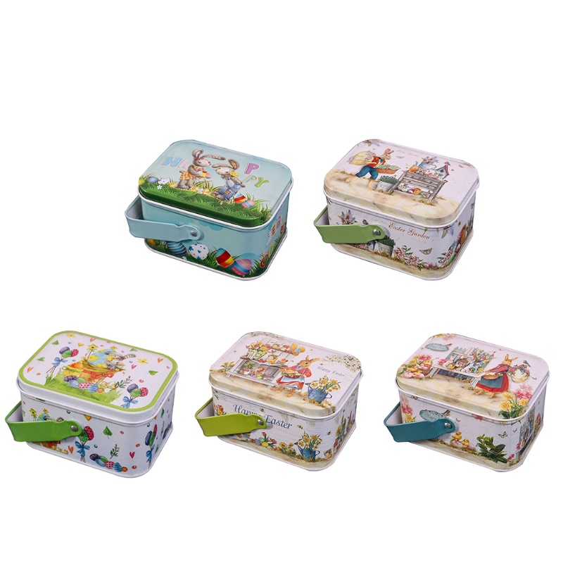 Yoo Easter Egg Biscuit Storage Box Rabbit Pattern Portable Tinplate Candy for C
