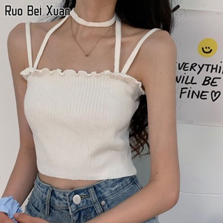 RUO BEI XUAN เสื้อกั๊กสตรีใหม่สั้นเซ็กซี่ Halter คอขนาดเล็ก Camisole Top