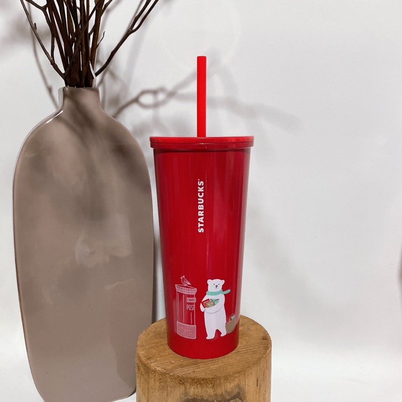 [STARBUCKS TW] - HOLIDAY 2019 SS POLAR BEAR RED COLD CUP 16oz