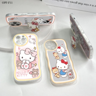 OPPO F11 F9 F7 F5 F1S Youth Pro เคสออปโป้ สำหรับ Case Cartoon Cat Wave Bracket เคส เคสโทรศัพท์ เคสมือถือ Full Back Cover Soft Cases Protective Shockproof Casing