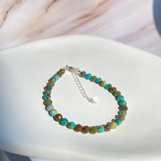 สร้อยข้อมือหิน เทอควอยซ์ ธรรมชาติ (Turquoise from Tibet) เจียรขนาด 4mm อะไหล่เงินแท้