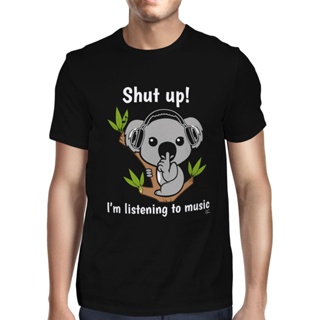 [COD] เสื้อยืดผ้าฝ้าย 100% พิมพ์ลาย Shut Up IM Listening To Music Koala Bear Thankgiving พลัสไซซ์ แนวส