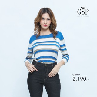 GSP เสื้อสีฟ้า เสื้อผู้หญิง Knit Blouse NEW GSP เสื้อเบลาส์แขนยาวลาย Blue Stripes (PZTDNV)