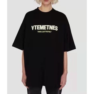 1:1 VETEMENTS T-shirts เสื้อยืดโอเวอร์ไซส์สีฟ้า # แขนสั้นสีส้ม เสื้อยืดโอเวอร์ไ ป้ายหน้าอกพิมพ์โลโก้ป้ายด้านหลังแขนสั้นผ