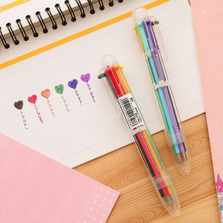 ปากกาหลายสีในแท่งเดียว ปากกาลูกลื่น 6 สี  ปากกาหลายสี ปากกาลูกลื่นแบบกด ปากกาหลากสี ปากกาแฟนซี ปากกาแท่งใส