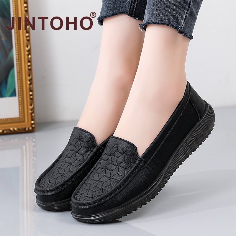 【JINTOHO】รองเท้าโลฟเฟอร์ลําลอง หนังนิ่ม ส้นแบน ใส่สบาย หรูหรา สําหรับสตรี คุณแม่