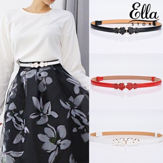 Ellastore123 เข็มขัดหนังเทียม ทรงสกินนี่ ปรับได้ ลายดอกไม้ สําหรับตกแต่งชุดเดรส