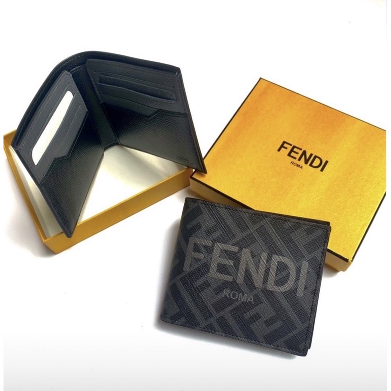 *ถาม stockก่อนกดสั่ง Fendi wallet FF canvas logo and leather กระเป๋าสตางค์ใบสั้น ผู้ชาย ของแท้ ดำ เทา แบรนด์เนม ของขวัญ