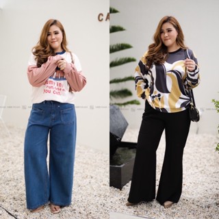 SH87 เสื้อแขนยาวลายม้า/ลายกราฟฟิคดำเหลือง เสื้อผ้าพลัสไซส์ Plussize fashion ชุดคนอ้วน แฟชั่นสาวอวบ