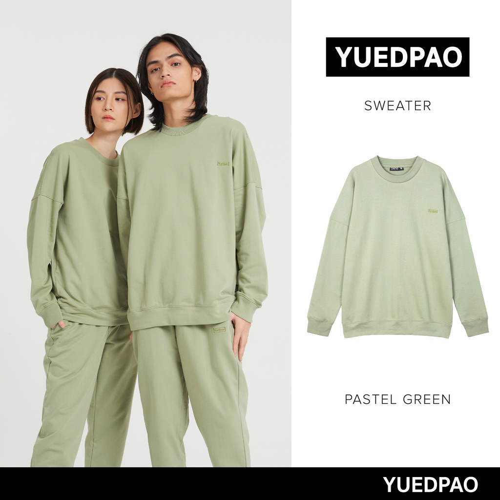 Yuedpao ยอดขาย No.1 รับประกันไม่ย้วย 2 ปี sweater เสื้อยืดเปล่า เสื้อยืดสีพื้น เสื้อยืดSweater Pastel green
