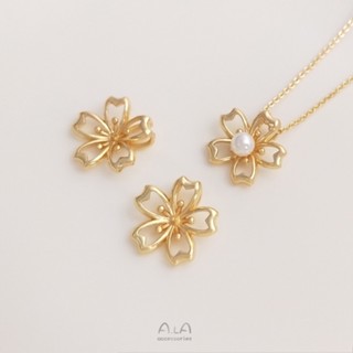 จี้สร้อยคอ รูปดอกซากุระ ประดับไข่มุก คริสตัล ทอง 14k แฮนด์เมด diy