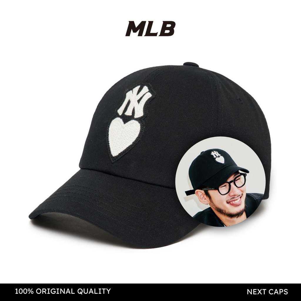 Mlb NY Yankees Heart Ball Cap - หมวก New York Heart สําหรับผู้ชายและผู้หญิงนําเข้าจากเกาหลีพร้อมแพทช์คู่