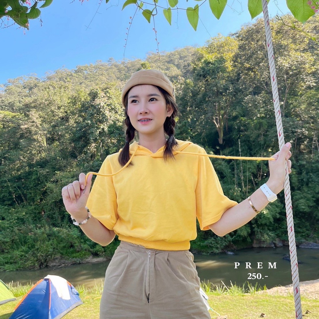 ⟡ ̫ 𝐇𝐨𝐨𝐝𝐢𝐞𖥦 ✨🧸เสื้อฮู้ดแขนสั้น สีน่ารักมากก! แมตซ์กับกางเกงได้หลากหลาย #938