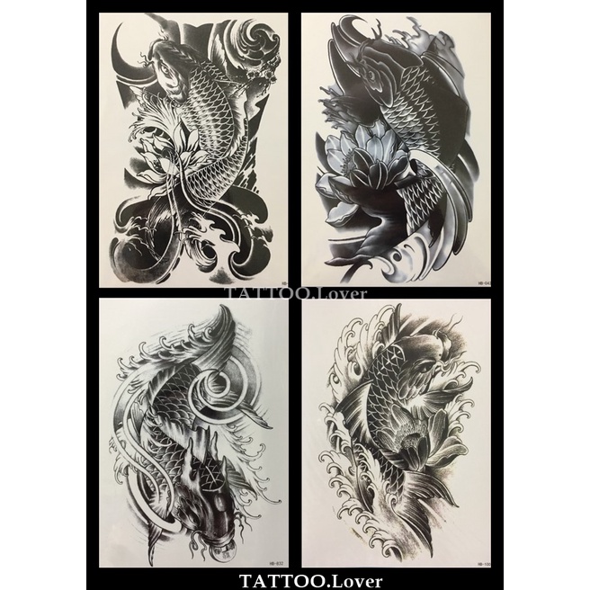 แทททูลายปลา#ปลาคราฟ#ปลาสีขาว-ดำ ✨สวยเหมือนสักจริง✨Tattoo Sticker สติ๊กเกอร์รอยสักปลอมชั่วคราวกันน้ำได้