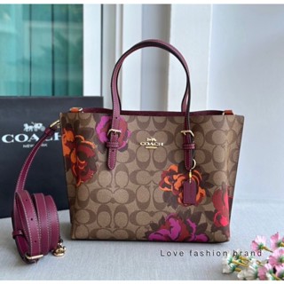 👑ผ่อน0%~แท้100%👑CF334 กระเป๋าสะพาย Coach Mollie Tote 25 In Signature Canvas With Jumbo Floral Print