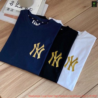 [พร้อมส่ง] เสื้อยืดแขนสั้น ปักลาย MLB NY ขนาดใหญ่ แฟชั่นสําหรับผู้ชาย และผู้หญิง